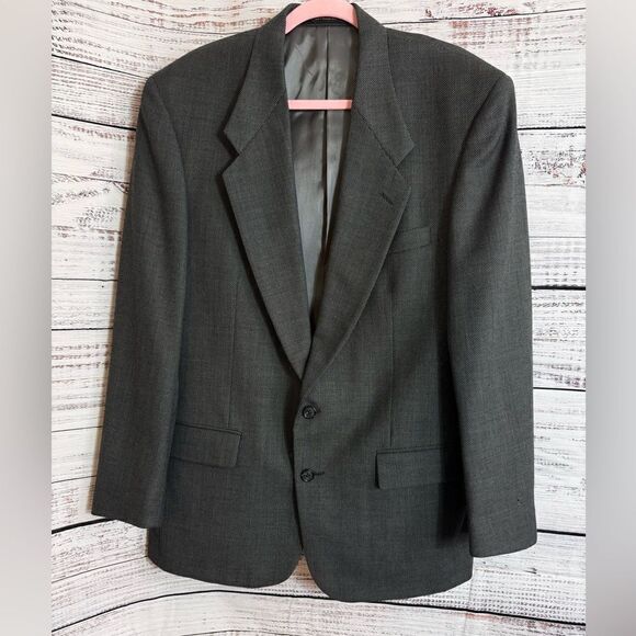 Vintage Givenchy Monsieur Blazer Mens Wool Houndstooth Gray Jacket Union Made - Picture 2 of 15